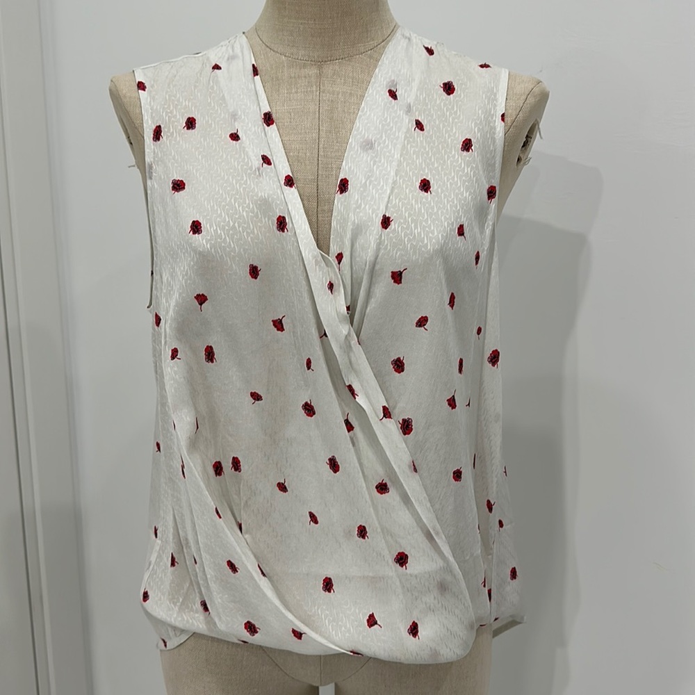 Rag & Bone Victor Faux Wrap Sleeveless White Floral Blouse Size Small